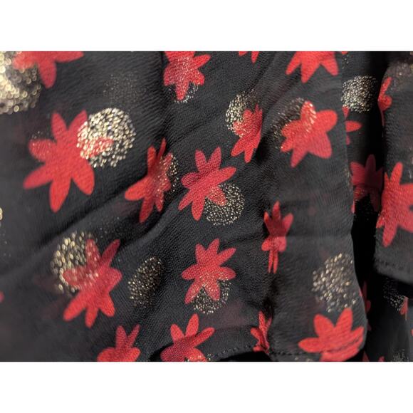 Lane Bryant Surplice Fitted Sz. 28 Black Midi Dress Red Metallic Gold Polka Dot - Picture 4 of 11